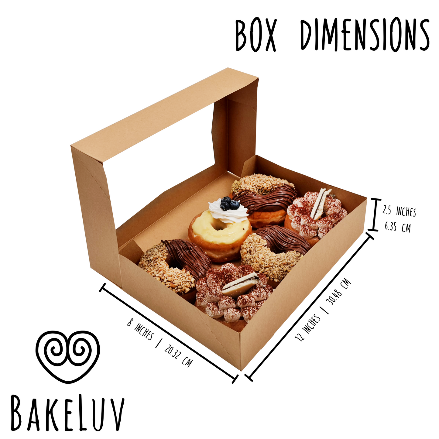 BAKELUV 12x8x2.5" Brown Pastry Boxes With Window