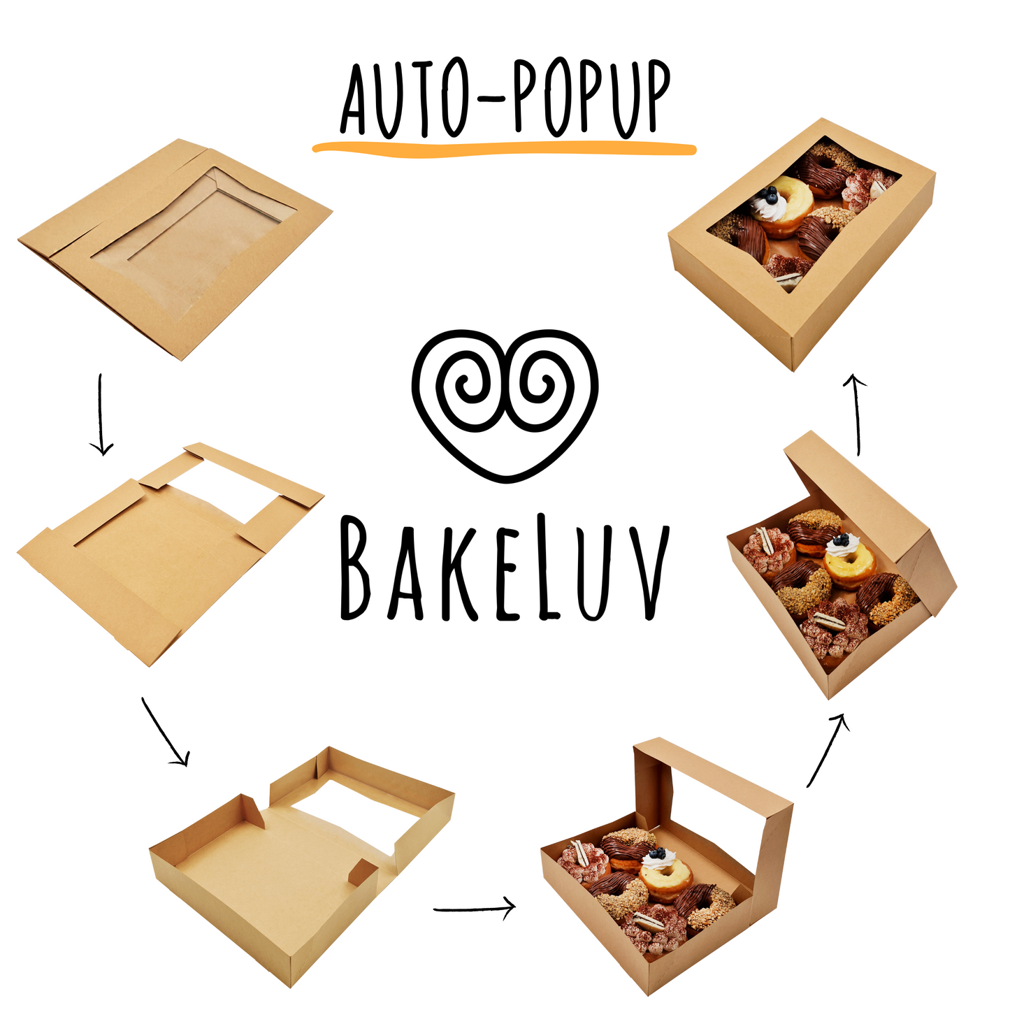 BAKELUV 12x8x2.5" Brown Pastry Boxes With Window