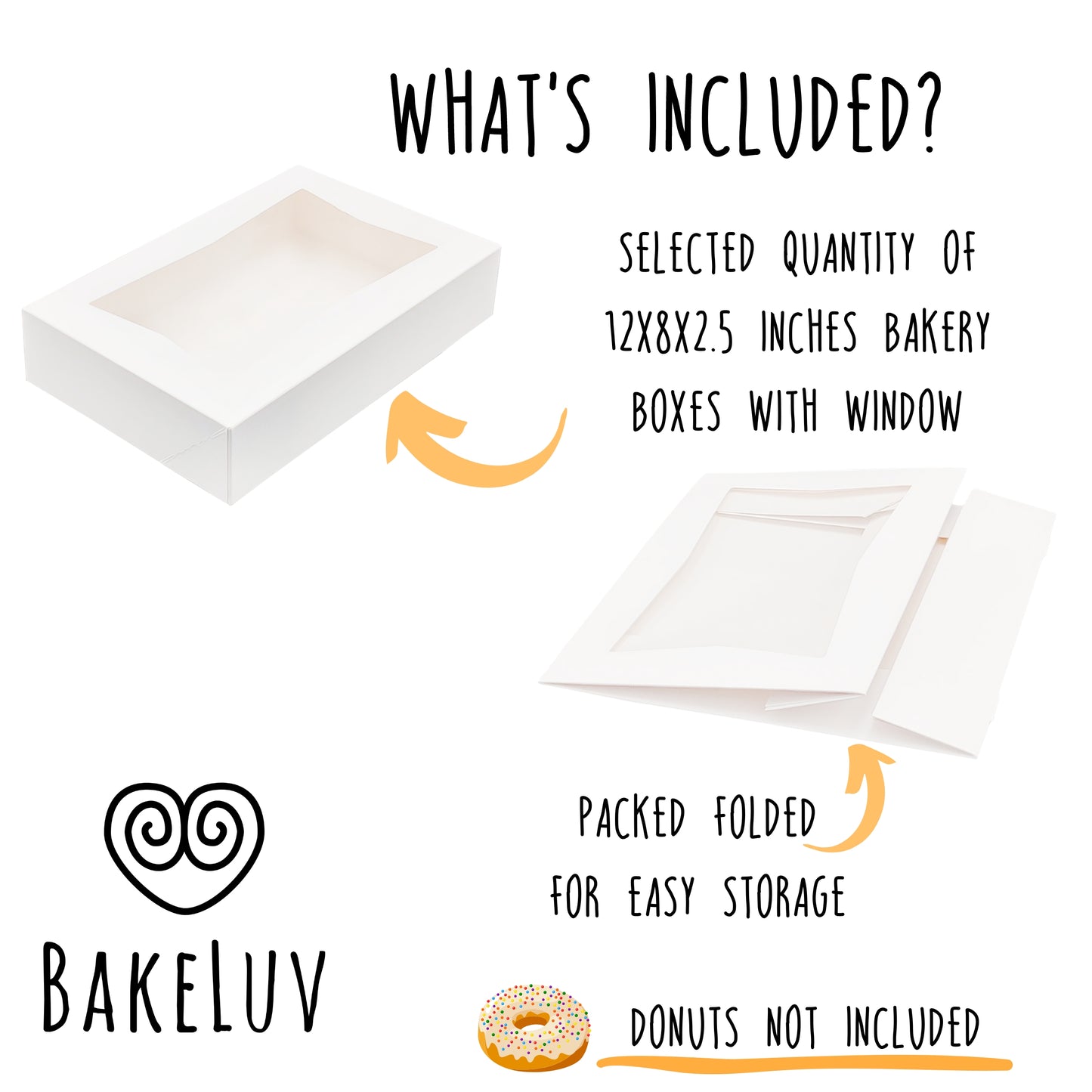 BAKELUV 12x8x2.5" White Pastry Boxes With Window