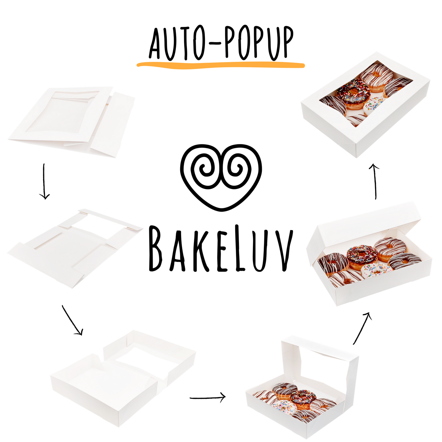 BAKELUV 12x8x2.5" White Pastry Boxes With Window