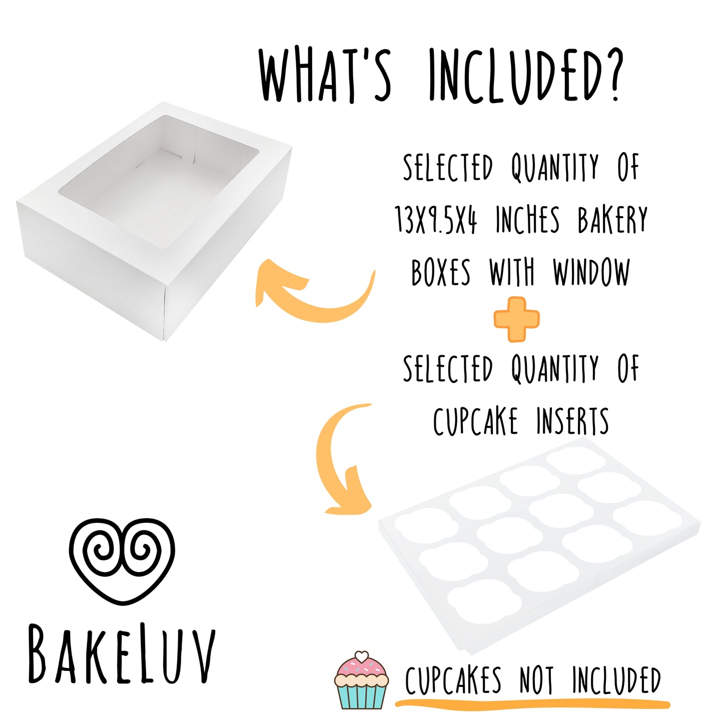 BAKELUV 13x9.5x4" White Cupcake Boxes With Window