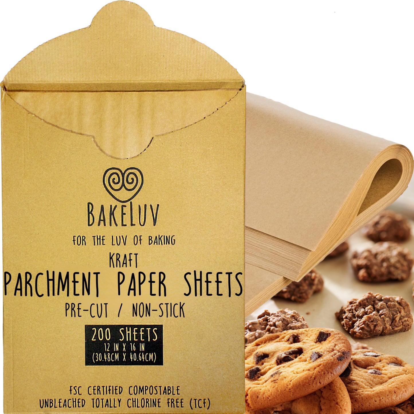 Bakeluv Brown 12x16" Pre Cut Parchment Paper Sheets | 200 Pack