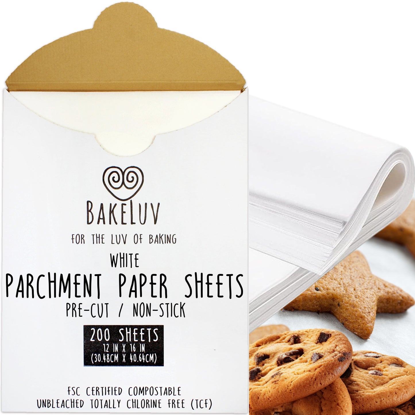 Bakeluv White 12x16" Pre Cut Parchment Paper Sheets | 200 Pack