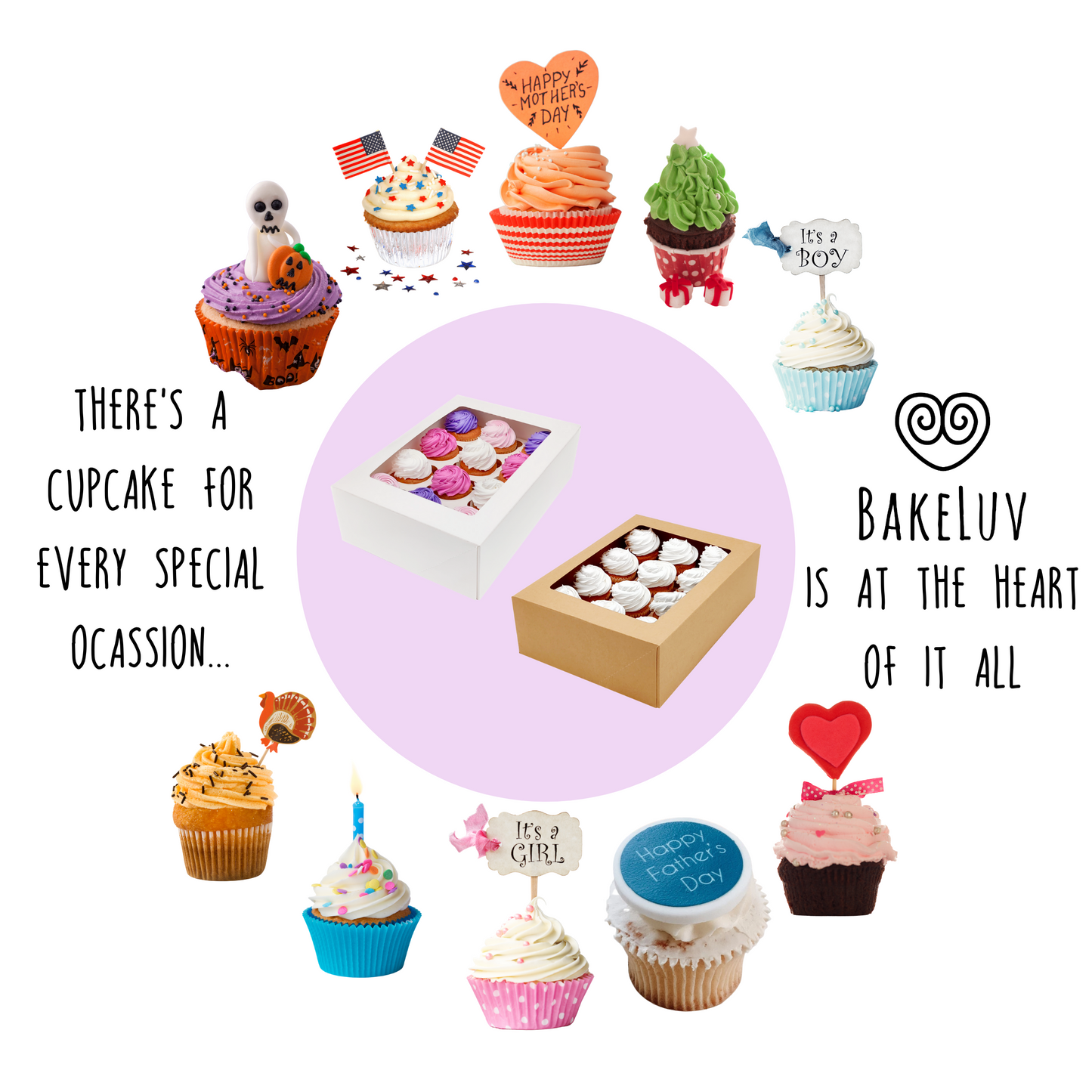 BAKELUV 13x9.5x4" White Cupcake Boxes With Window