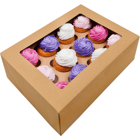 BAKELUV 13x9.5x4" Brown Cupcake Boxes With Window