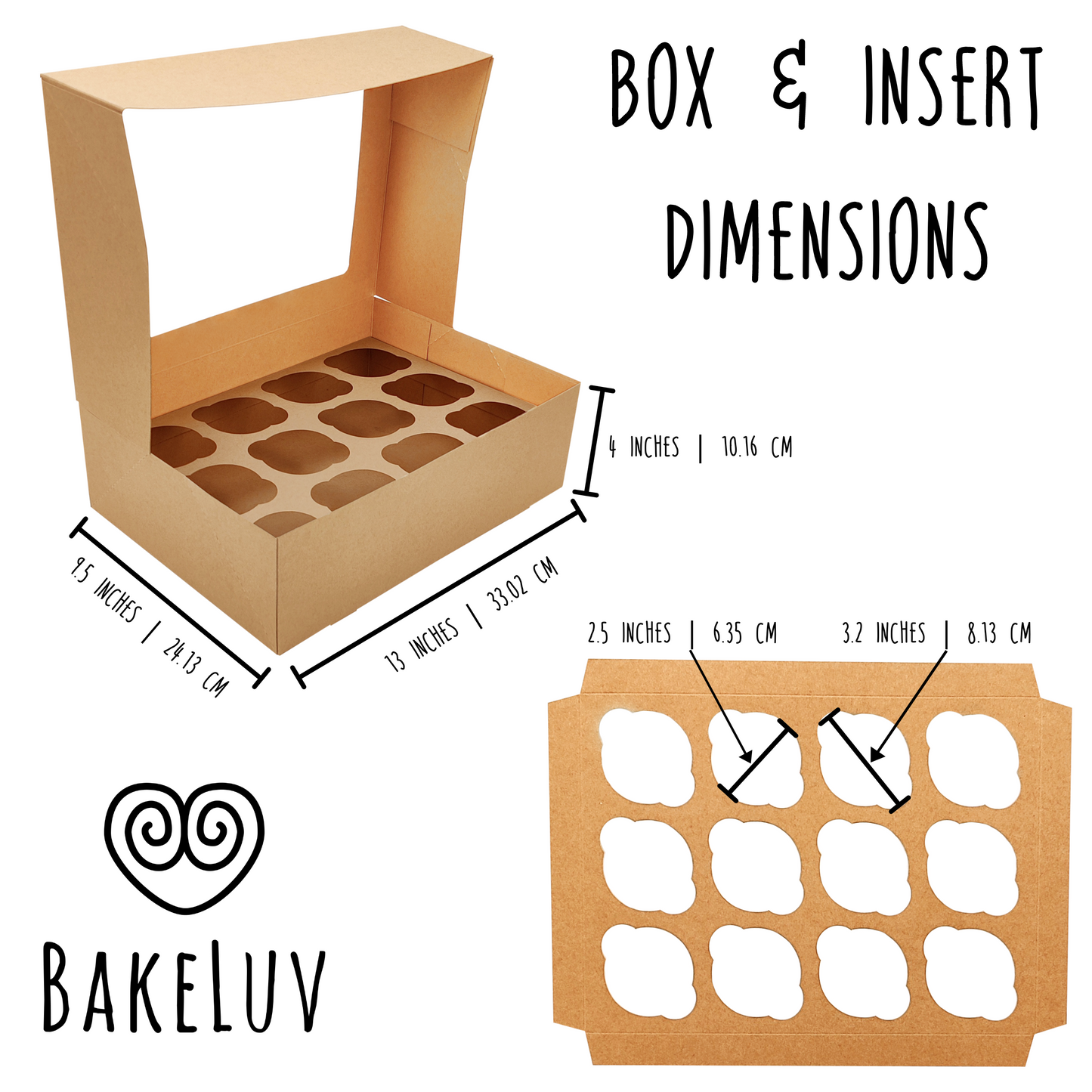 BAKELUV 13x9.5x4" Brown Cupcake Boxes With Window