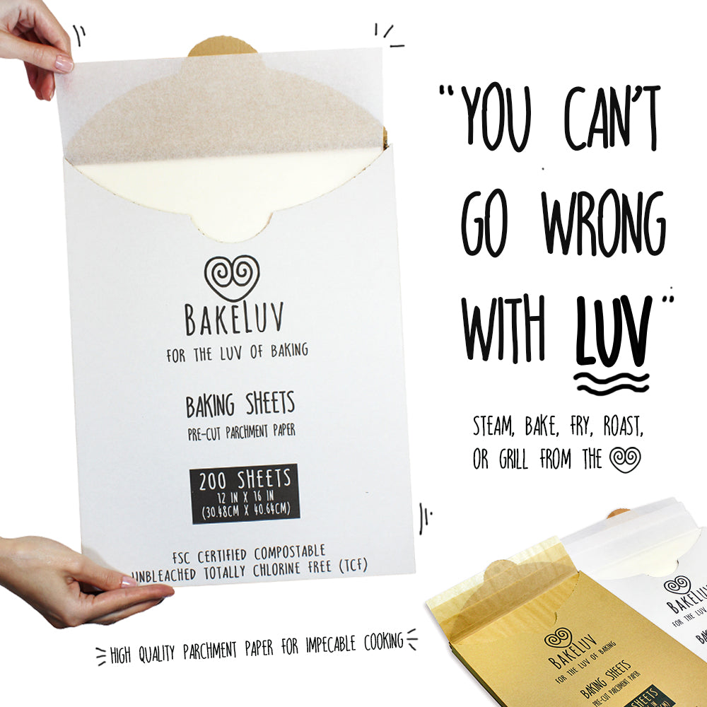 Bakeluv White 12x16" Pre Cut Parchment Paper Sheets | 200 Pack