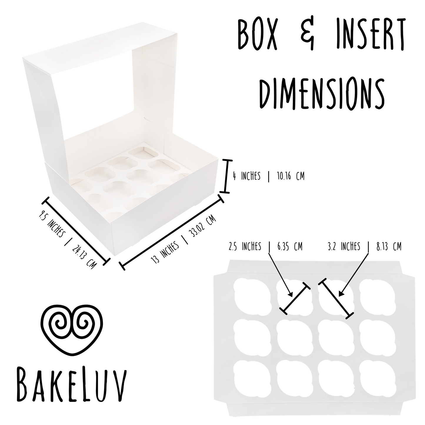 BAKELUV 13x9.5x4" White Cupcake Boxes With Window