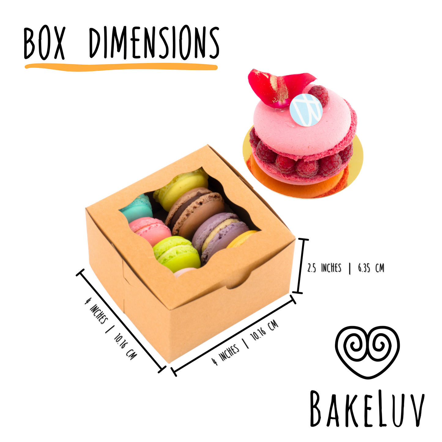 BAKELUV 4X4X2.5” Brown Bakery Boxes with Window