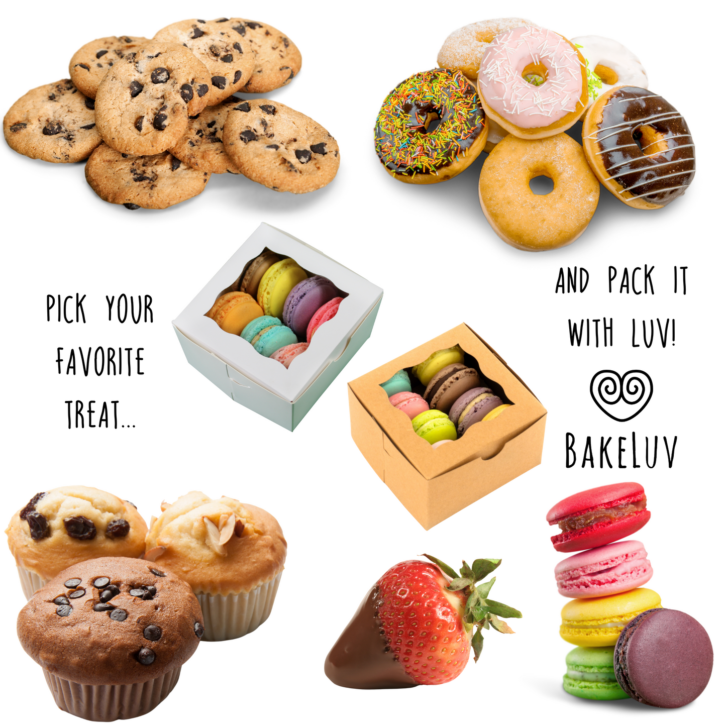 BAKELUV 4X4X2.5” Brown Bakery Boxes with Window