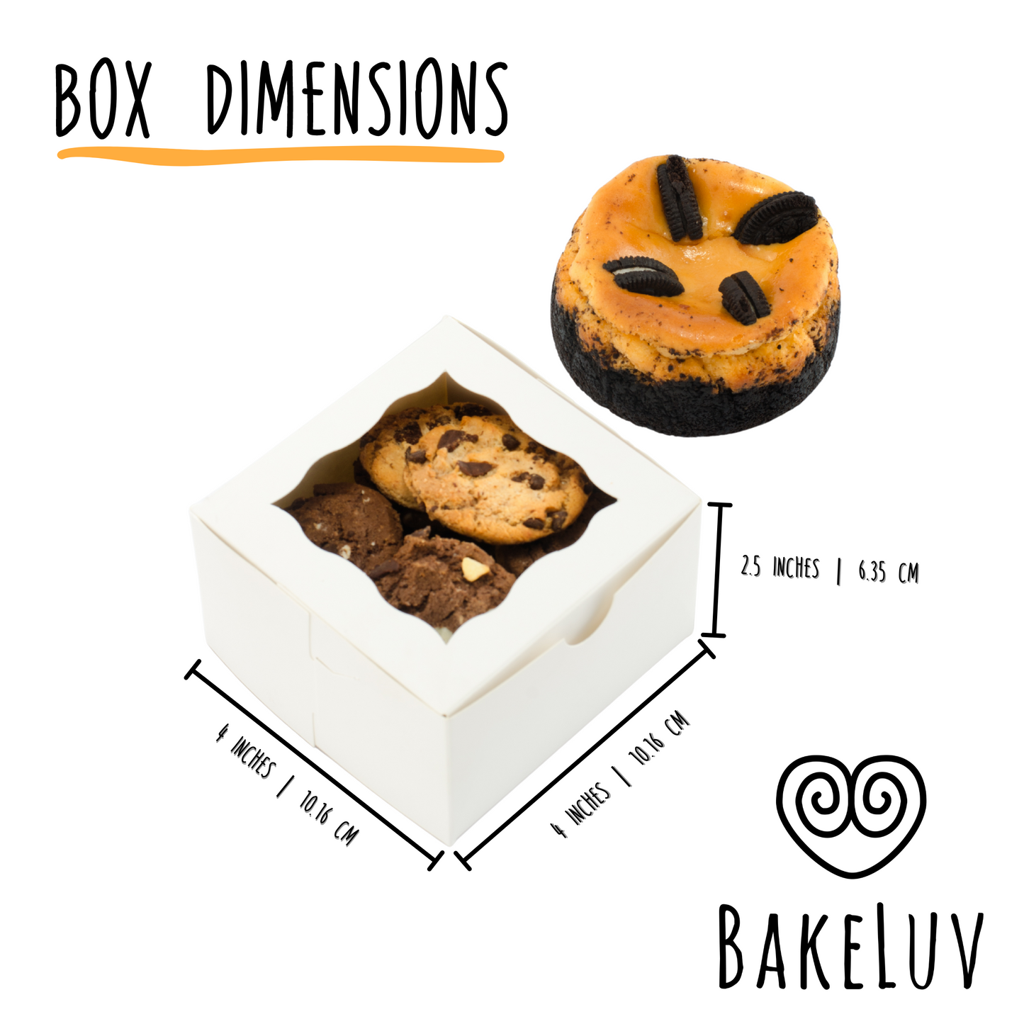 BAKELUV 4X4X2.5” White Bakery Boxes with Window