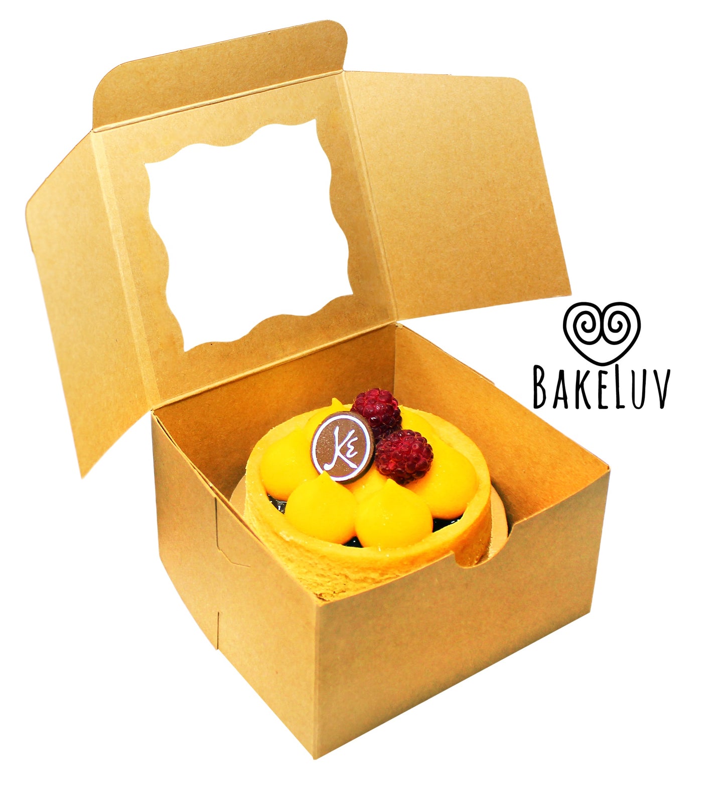 BAKELUV 4X4X2.5” Brown Bakery Boxes with Window